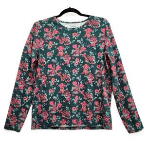 LL Bean Supima Cotton Long Sleeve Crew Neck Tee Large Floral Layer